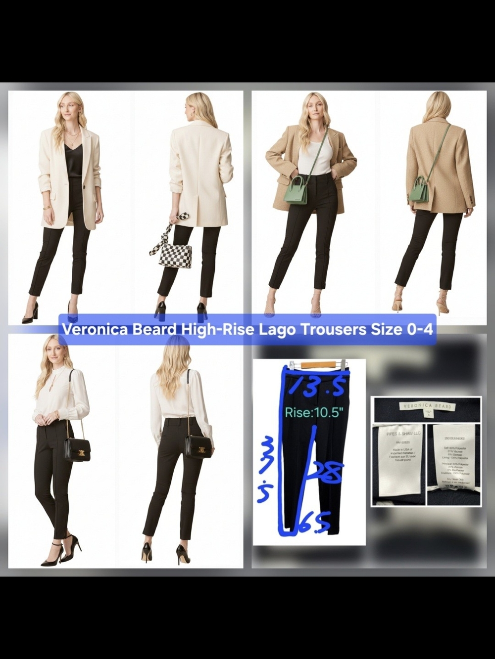 Veronica Beard High-Rise Lago Trousers Sizes 0-2/XS